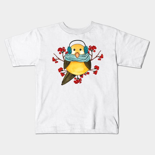 Chickadee Bird Kids T-Shirt by Designs by Ira